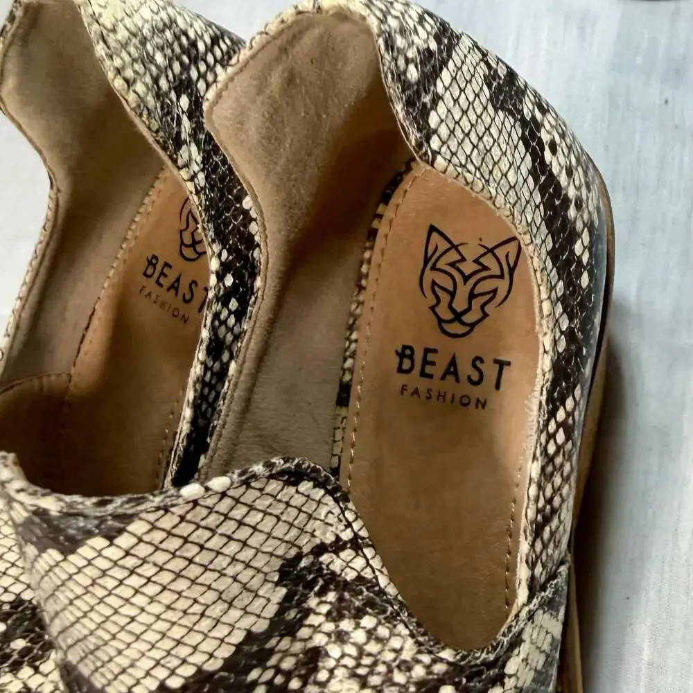 Beast Fashion Snakeskin Print Cutout Block Heel Booties